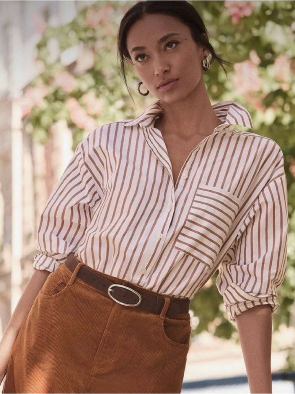 LOFT Striped Poplin Everyday Oversized Pocket Shirt